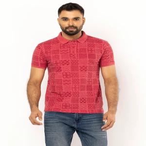 Coral Printed Mixed Cotton Polo Shirt